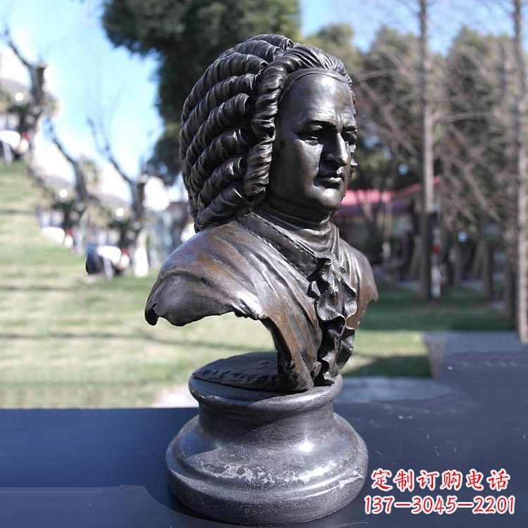 兰州巴赫头像铜雕-德古巴洛克时期作曲家、键盘演奏家胸像雕塑