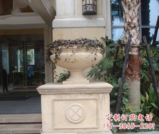 兰州别墅景观大理石花盆石雕 (6)