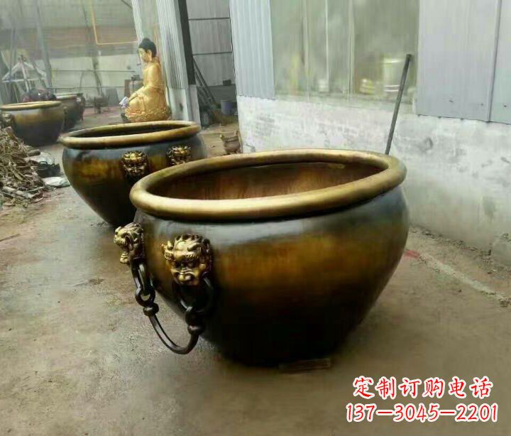 兰州别墅招财水缸铜雕塑摆件 (4)