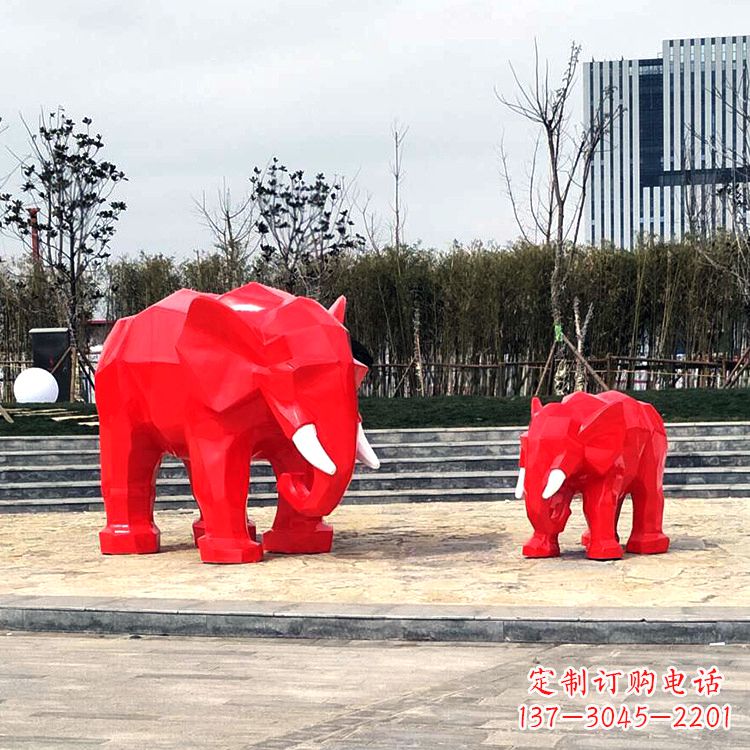 兰州玻璃钢喷水大象头雕塑-园林广场块面大象雕塑摆件