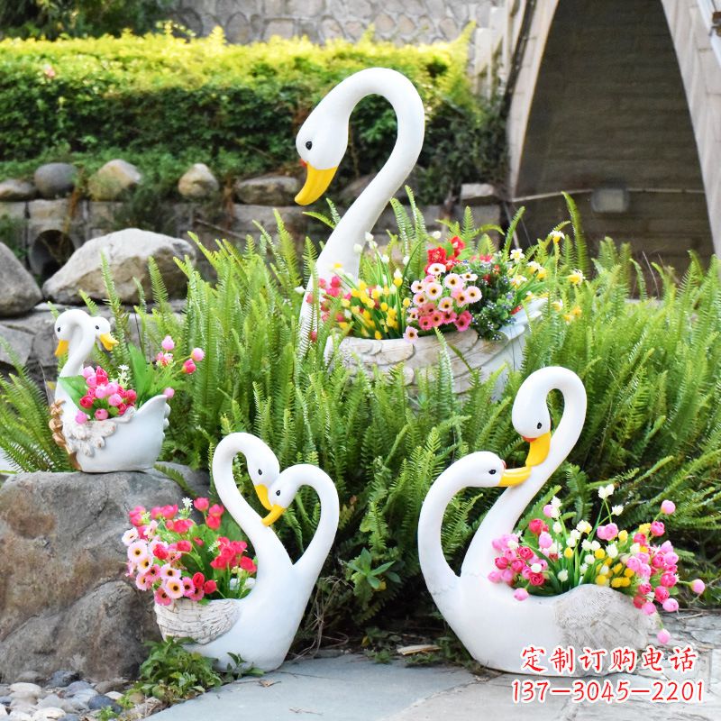 兰州玻璃钢天鹅花盆雕塑
