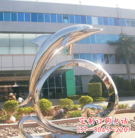 兰州不锈钢抽象跳跃的海豚雕塑