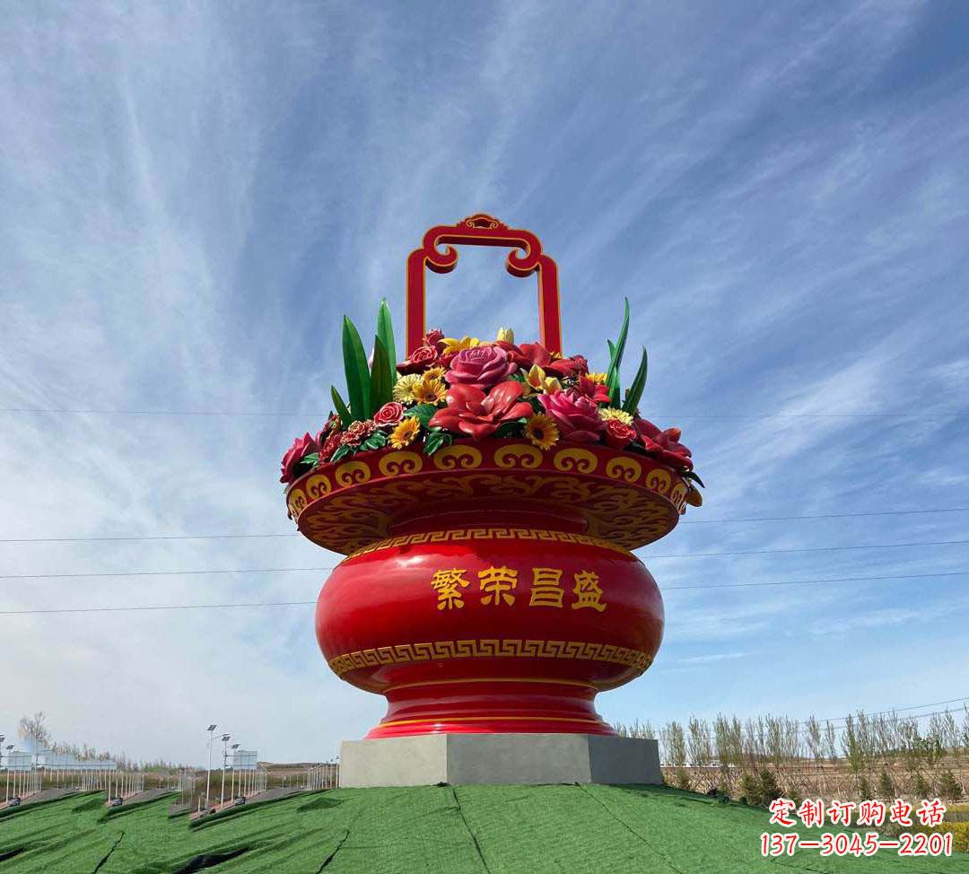 兰州不锈钢繁荣昌盛花篮雕塑