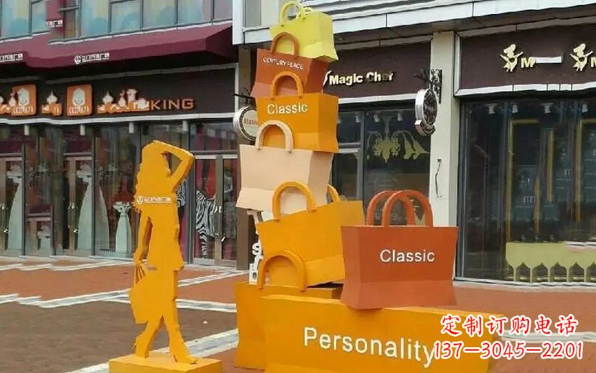 兰州不锈钢购物袋步行街景观雕塑