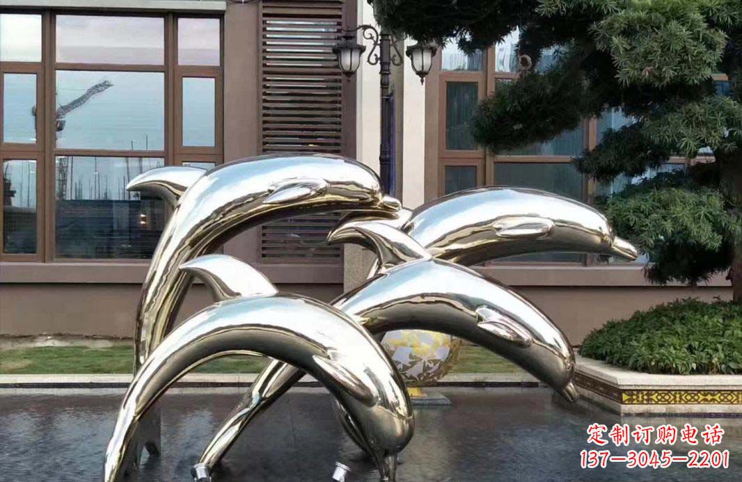 兰州不锈钢海豚跳跃雕塑精美绝伦