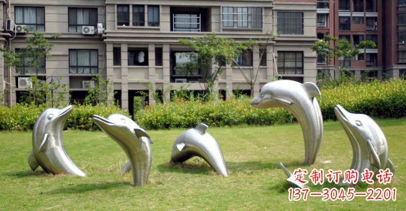 兰州不锈钢海豚小区雕塑 (2)