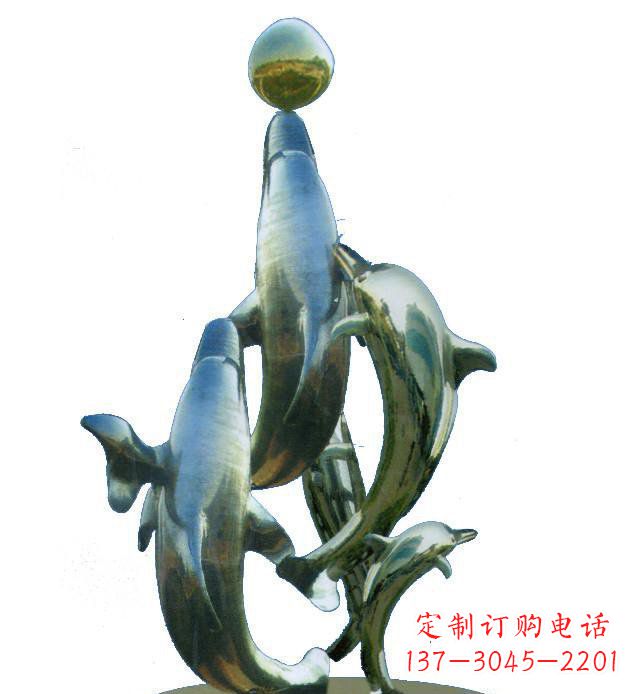兰州不锈钢海豚戏球校园雕塑 (2)