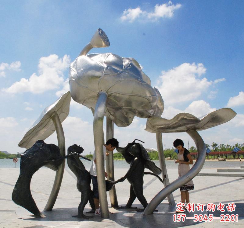 兰州荷花之美——不锈钢荷花广场雕塑