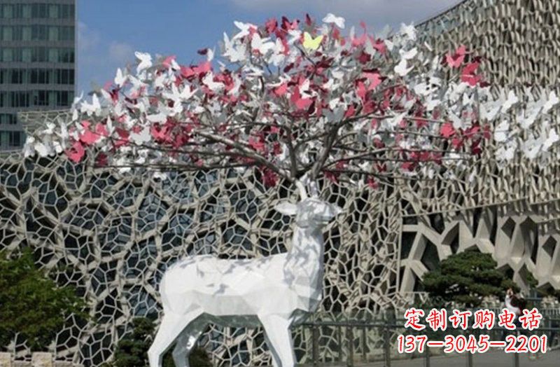 兰州不锈钢几何小鹿雕塑精致之美