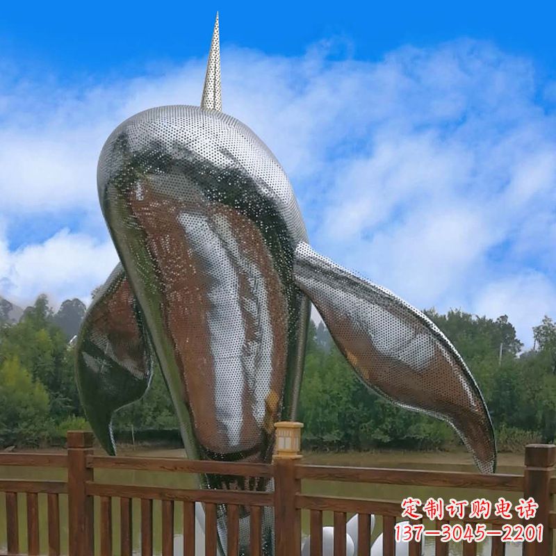 兰州不锈钢鲸鱼雕塑,大型海边公园水景动物景观雕塑