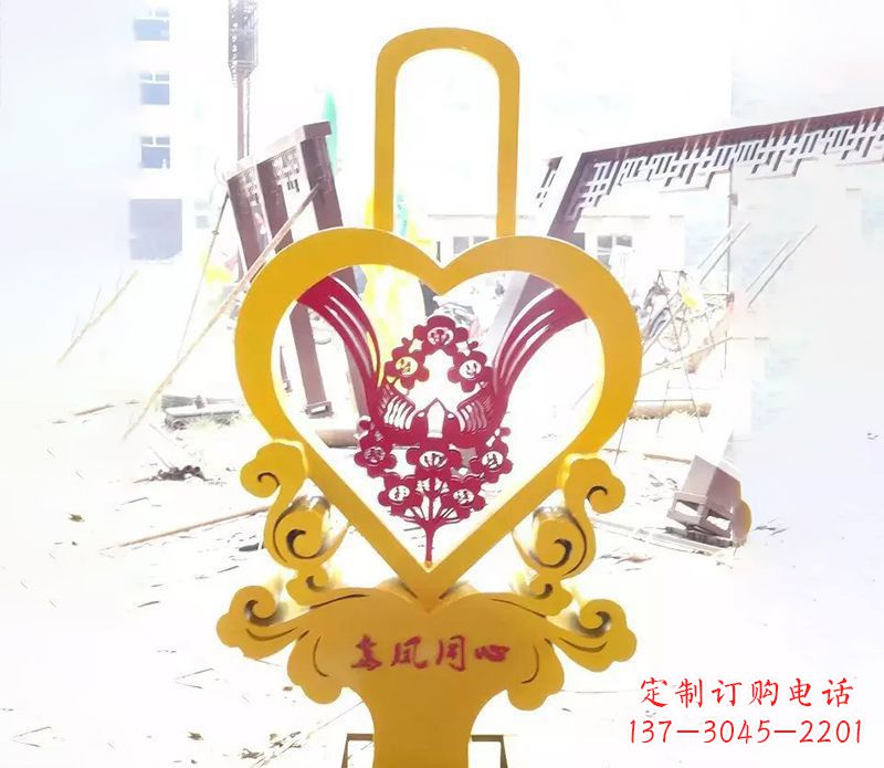 兰州不锈钢龙凤同心雕塑