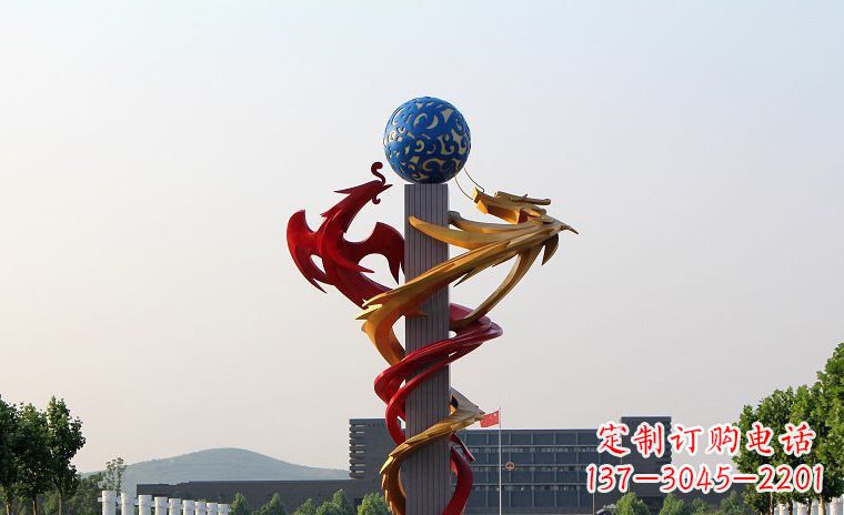 兰州不锈钢龙凤戏珠广场景观雕塑