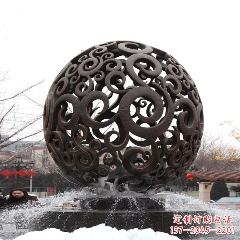 兰州不锈钢镂空球水景喷泉雕塑