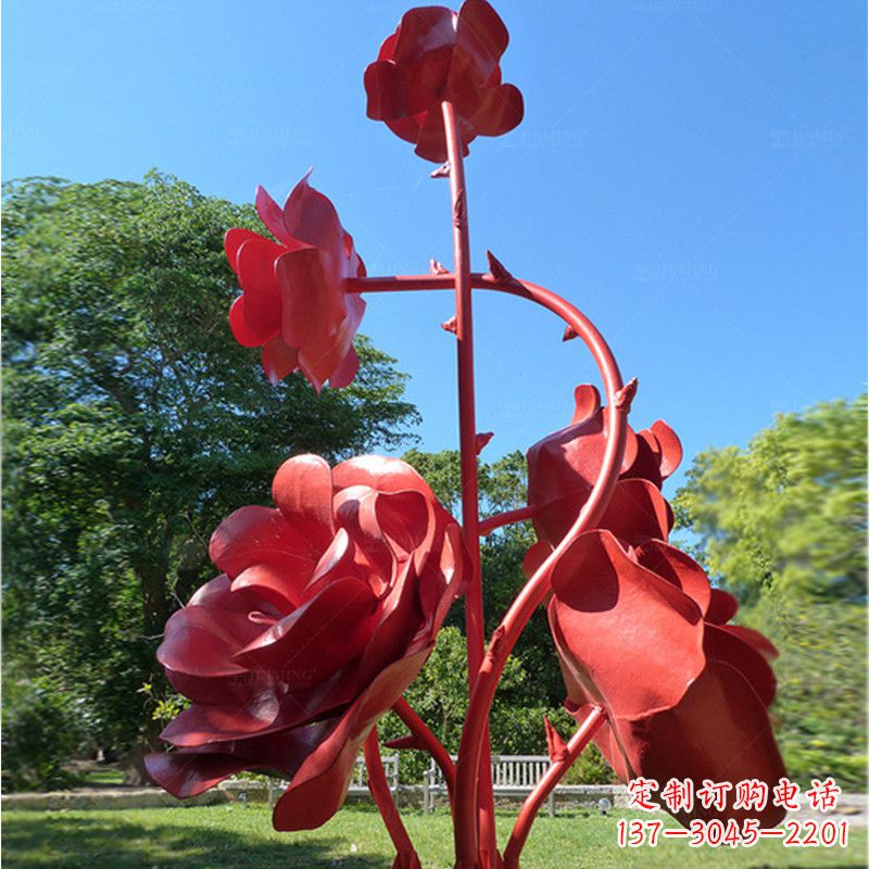 兰州不锈钢玫瑰花雕塑景观摆件
