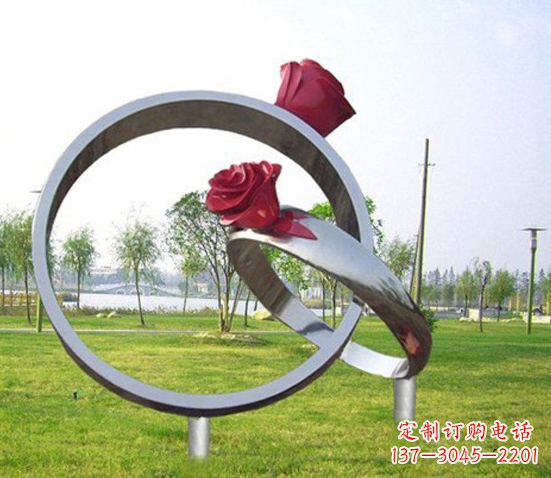 兰州不锈钢玫瑰花戒指公园雕塑