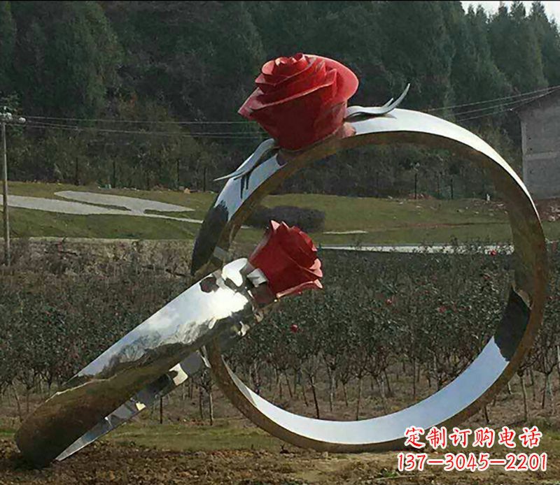 兰州不锈钢玫瑰花对戒雕塑