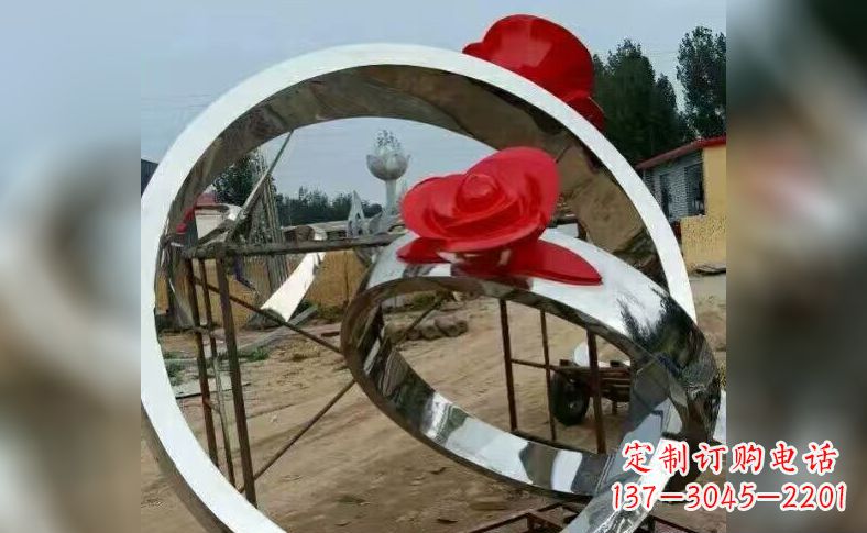 兰州不锈钢玫瑰花戒指景观雕塑