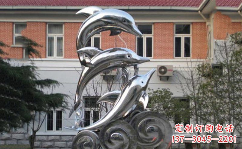 兰州不锈钢跳跃海豚雕塑 (2)