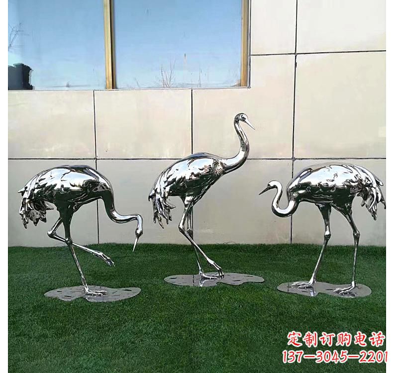 兰州不锈钢现代镜面仙鹤雕塑