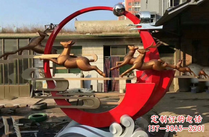 兰州不锈钢祥云梅花鹿雕塑