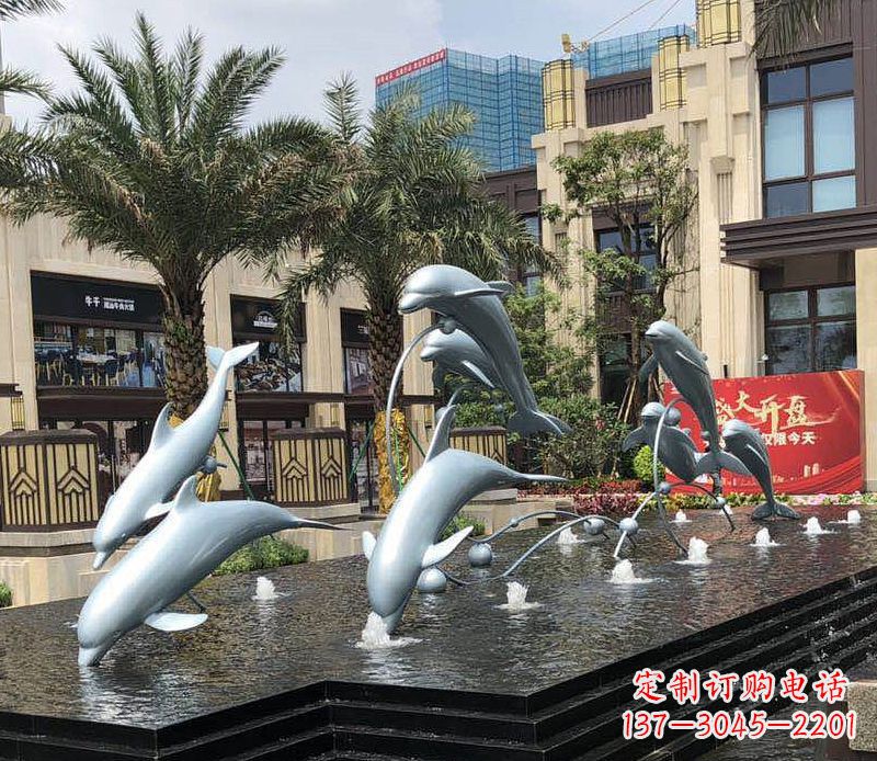 兰州不锈钢小区海豚跳跃喷泉雕塑