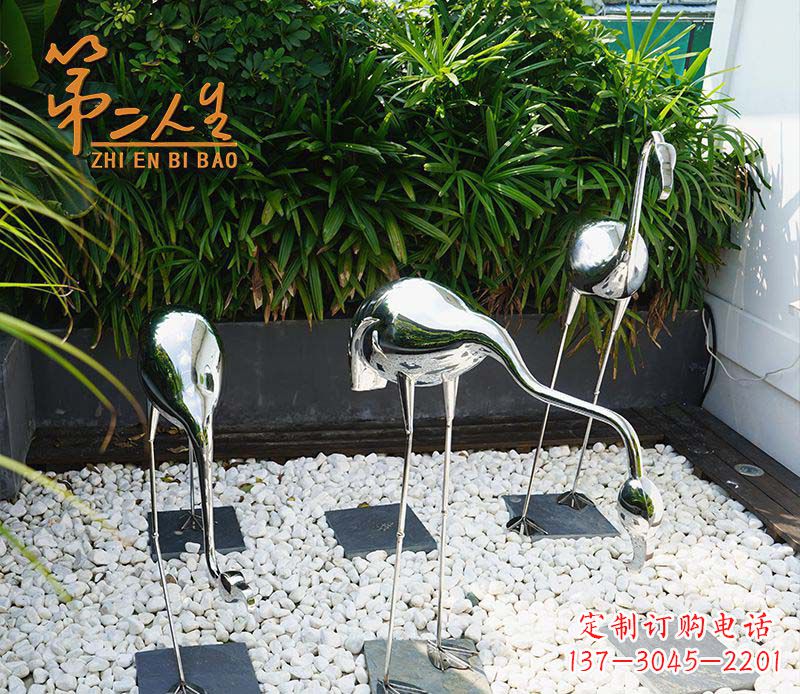 兰州不锈钢小区仙鹤动物雕塑1