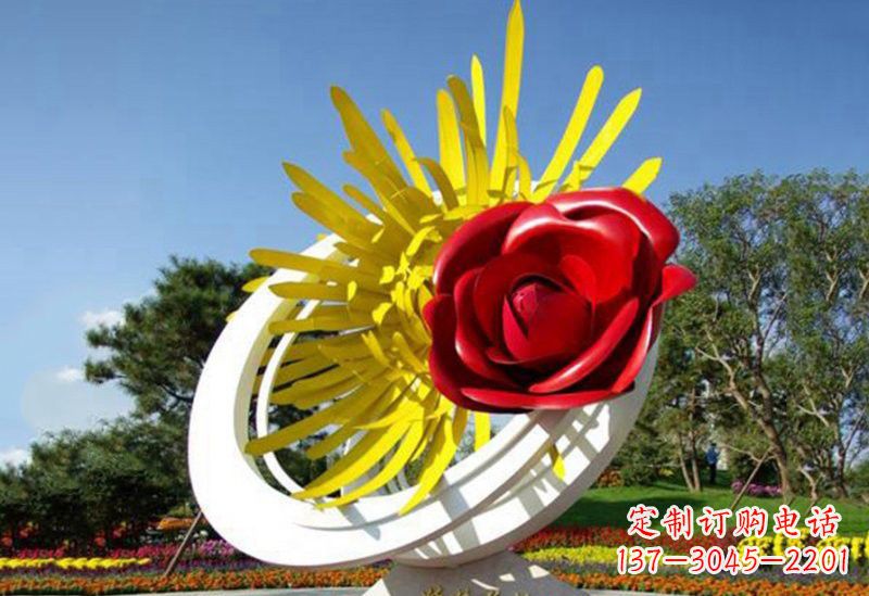 兰州不锈钢园林景观玫瑰花和菊花雕塑
