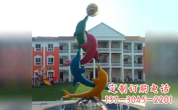 兰州彩色不锈钢海豚雕塑海洋动物景观标识