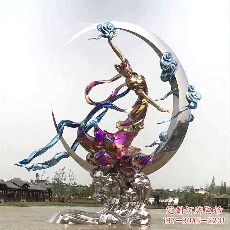 兰州中国古代神话传说中的嫦娥奔月不锈钢雕塑景观
