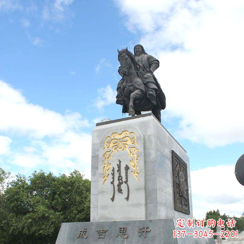 兰州成吉思汗广场雕塑-骑马铁木真历史名人景观铜雕塑