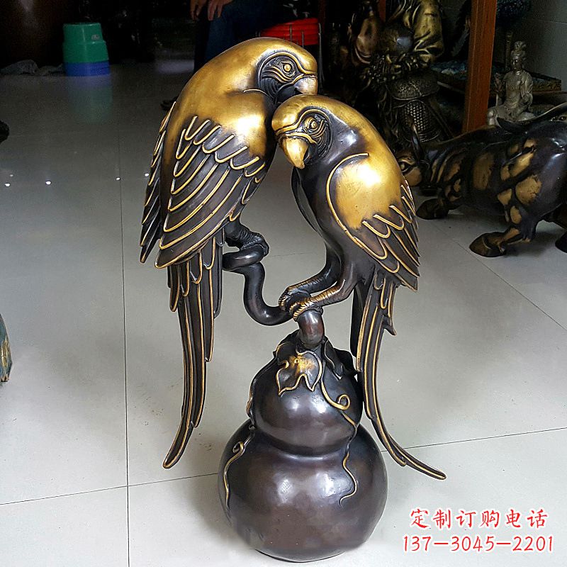 兰州铸造纯铜鹦鹉雕塑
