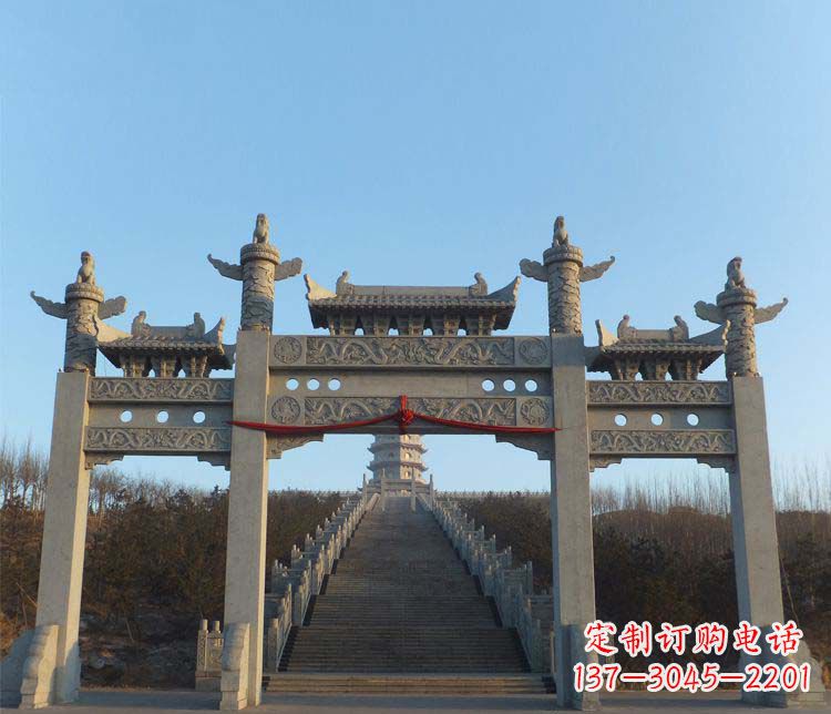 兰州大理石三门牌坊景区石雕