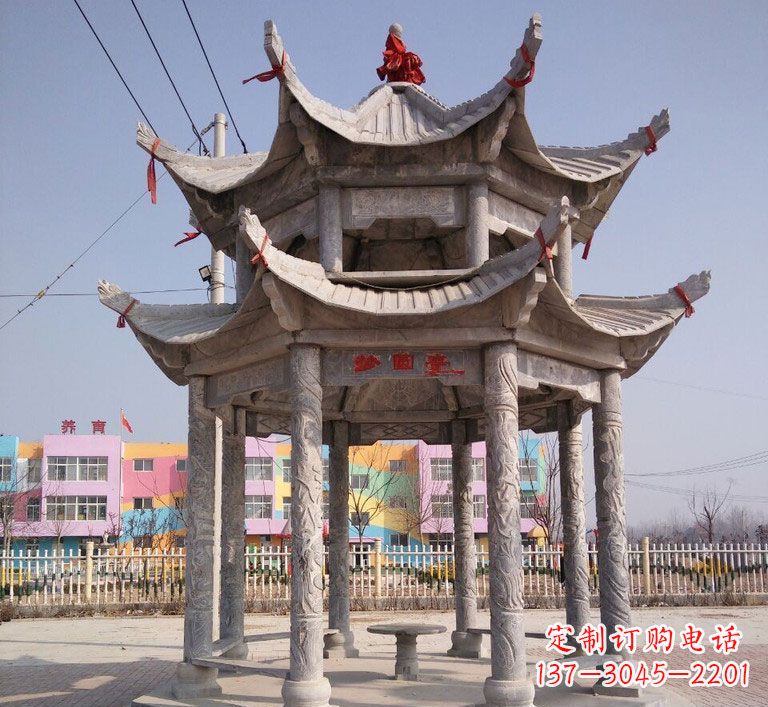 兰州大理石双层八角凉亭雕塑