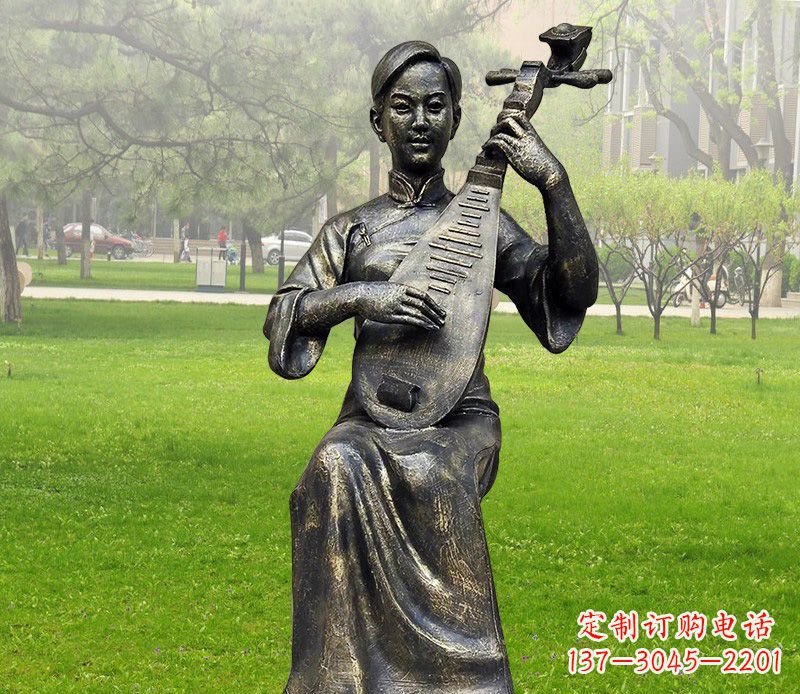 兰州高质量青铜人物弹琵琶雕塑