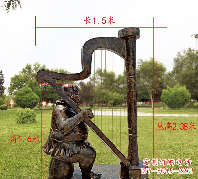 兰州手工铜制竖琴雕塑