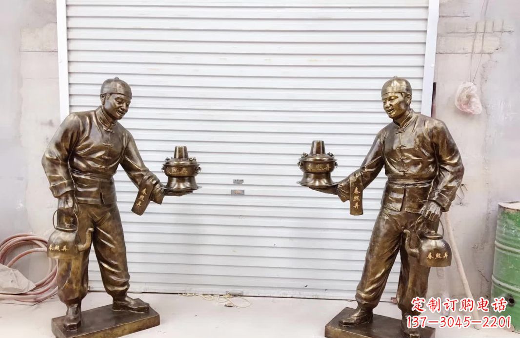 兰州店小二铜雕塑——传承传统铸造工艺