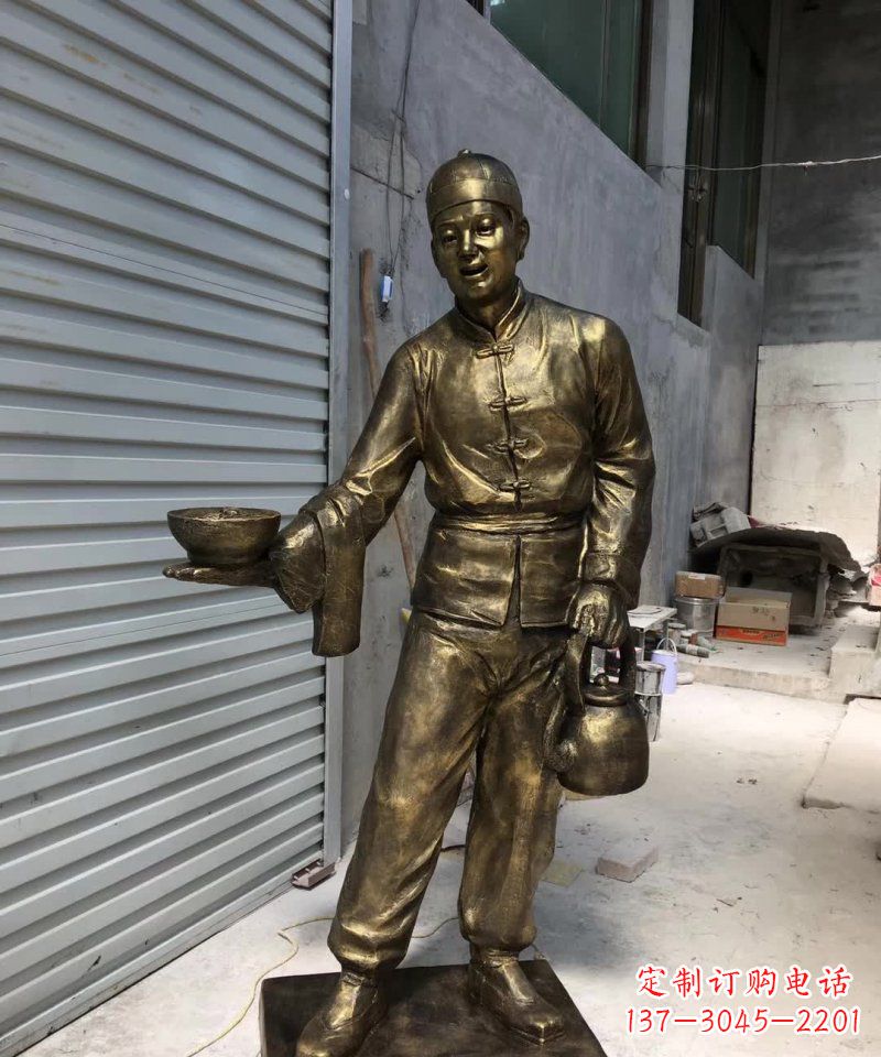 兰州铜雕店小二,象征忠诚勤劳的精神
