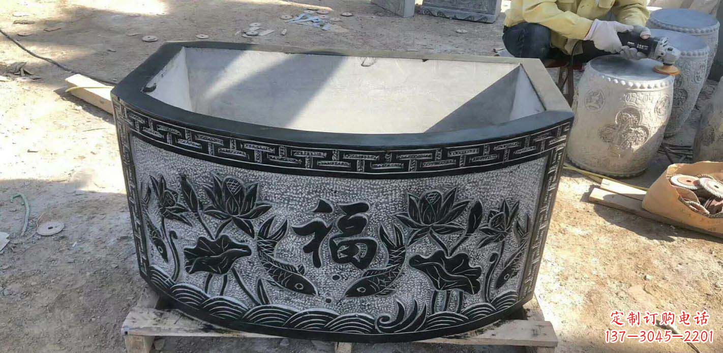 兰州精致方口石浮雕水缸雕塑