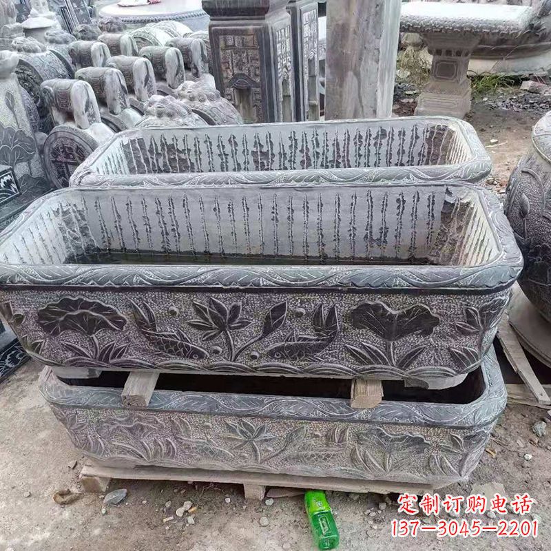 兰州方形石槽雕塑,打造完美家庭养鱼石缸
