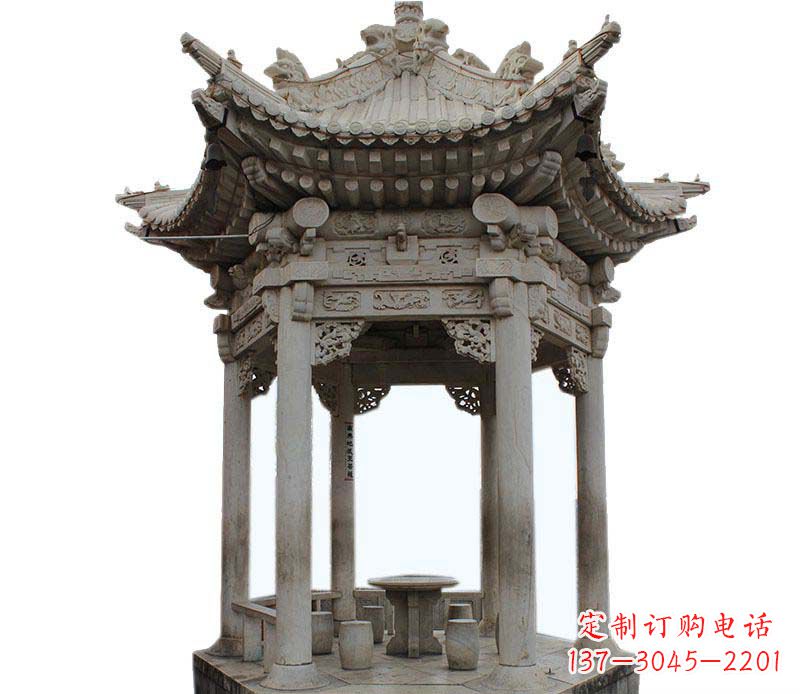 兰州精美仿古六角凉亭石雕