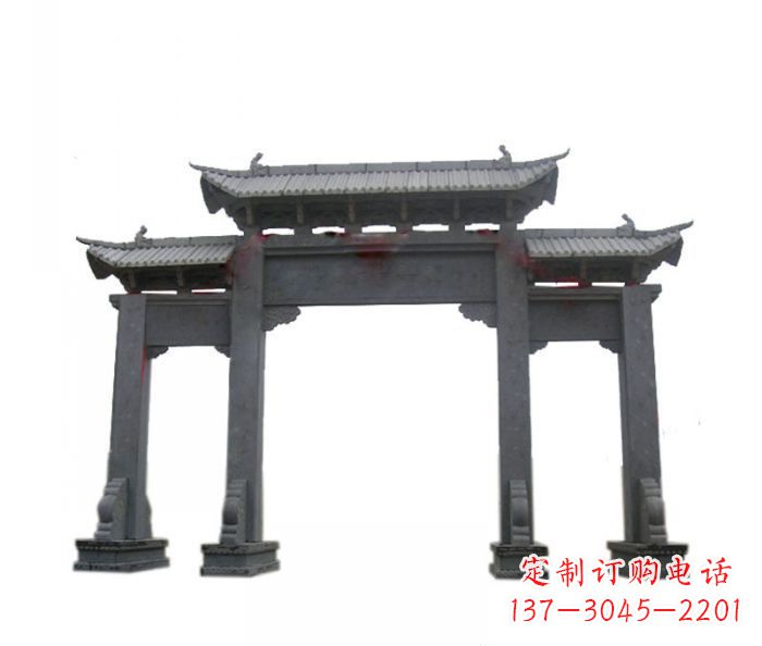 兰州仿古三门牌坊石雕 (7)