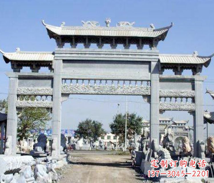 兰州仿古三门牌坊石雕 (9)