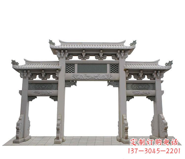 兰州仿古三门石牌坊石雕