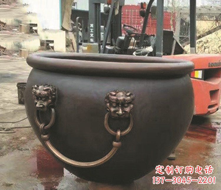 兰州仿古狮子头水缸铜雕塑 (3)
