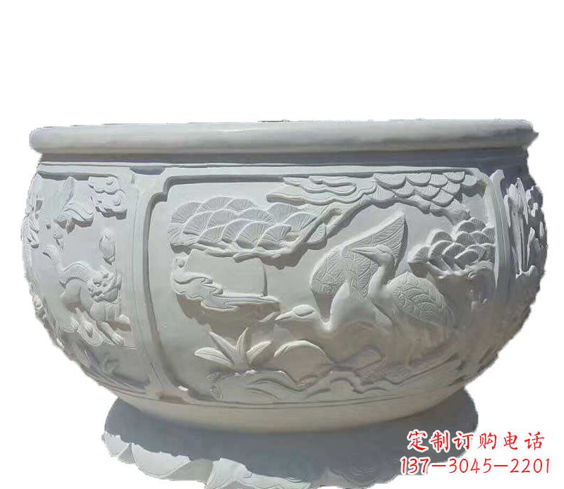 兰州精美仿古鱼缸石雕花盆雕塑