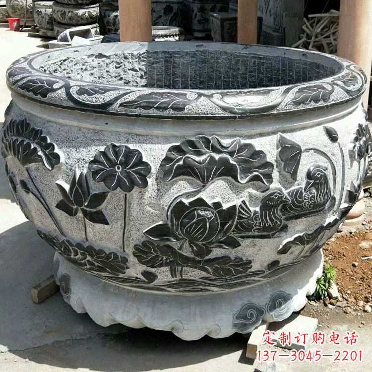 兰州极致精细仿古圆形鱼缸石雕