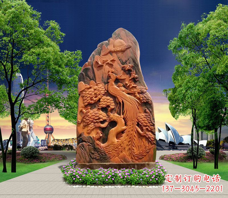 兰州凤凰石雕动物摆件