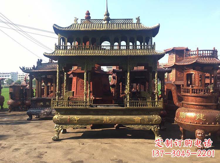 兰州高浮雕螭龙纹铜香炉