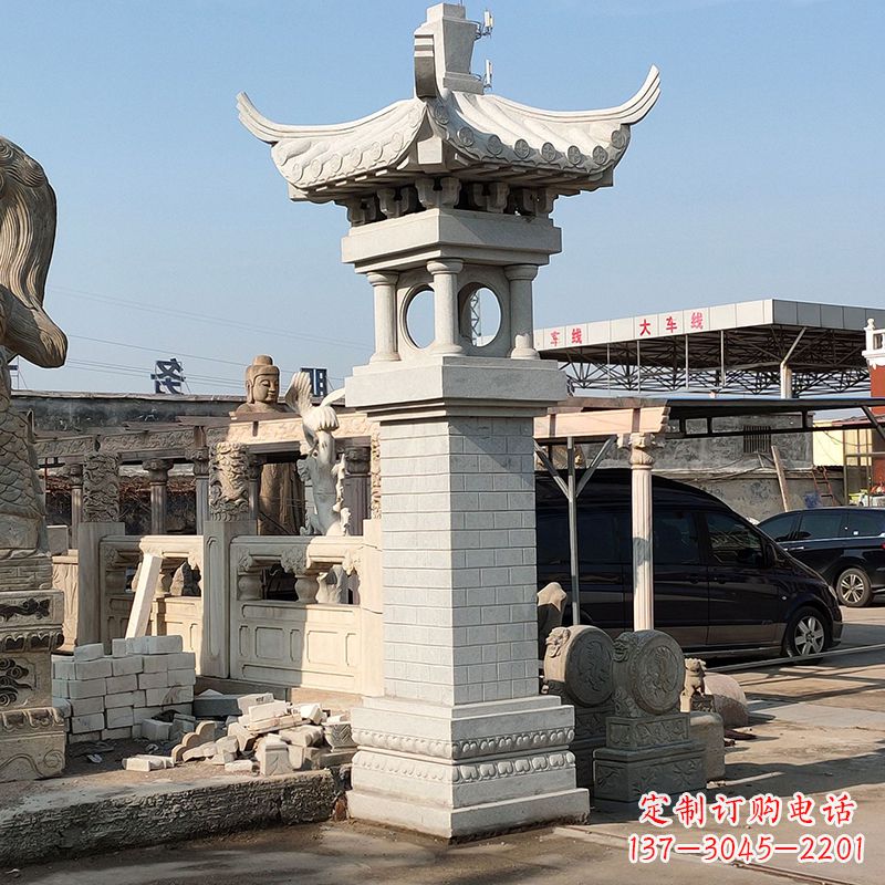 兰州高墩中式石雕灯笼美观厚重的传统中国风雕塑