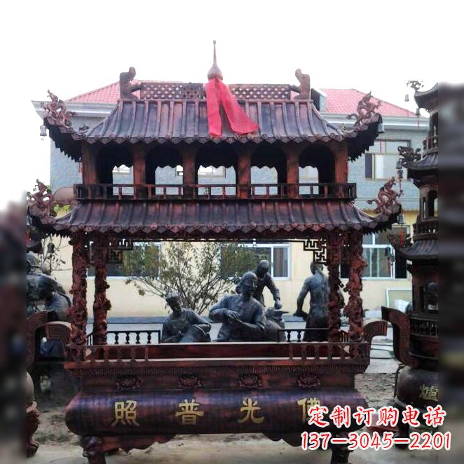 兰州古典风格三足铜香炉定制雕塑